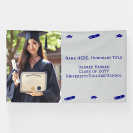 卒業写真、卒業証書＆帽子をブルーテンプレートに 横断幕