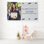 卒業写真、卒業証書＆帽子をブルーテンプレートに 横断幕 (インサイチュ)