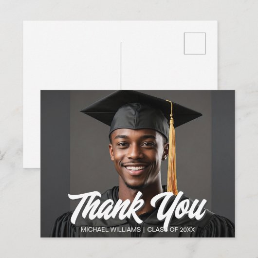 卒業写真 太字スクリプト 卒業お礼 ポストカード (正面/裏面)