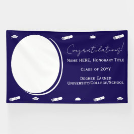 卒業写真＆帽子、卒業証書 おめでとう ダークブルー 横断幕