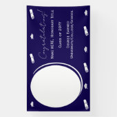 卒業写真＆帽子、卒業証書 おめでとう ダークブルー 横断幕 (縦)