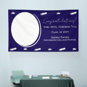 卒業写真＆帽子、卒業証書 おめでとう ダークブルー 横断幕 (トレードショー)