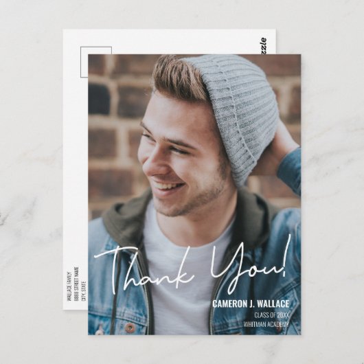 卒業写真 現代の手書き文字 ありがとう ポストカード (正面/裏面)