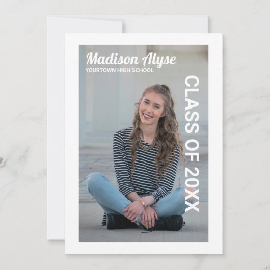 卒業写真 編集可能なカラー発表 招待状 (正面)