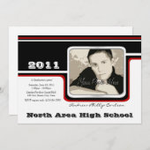 卒業写真/赤いストライプ 招待状 (正面/裏面)