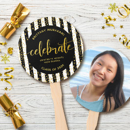 卒業写真　金の筆文字　黒いライン　記念品 ハンドファン