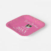 卒業写真、金ゴールド紙吹雪、ピンク卒業パーティー ペーパープレート (傾斜あり)