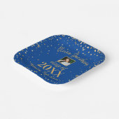 卒業写真、金ゴールド紙吹雪、ブルー卒業パーティー ペーパープレート (傾斜あり)