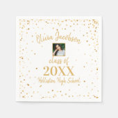 卒業写真、金ゴールド紙吹雪、卒業パーティーホワイト スタンダードカクテルナプキン (正面)