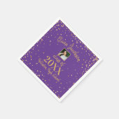 卒業写真、金ゴールド紙吹雪、卒業パーティー紫 スタンダードカクテルナプキン (角)