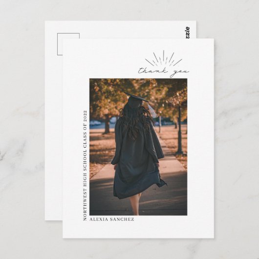 卒業写真 黒と白のラインアート ありがとうございます ポストカード (正面/裏面)