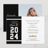 卒業写真　黒と白　卒業パーティー 招待状 (正面/裏面)