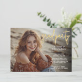 卒業写真 – Gradパーティースクリプト金ゴールド 招待状 (スタンド正面)