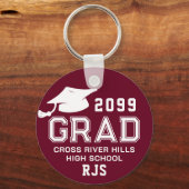 卒業写真Burgundy GRAD Cap Year Monogram キーホルダー (正面)