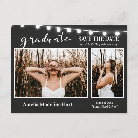 卒業写真Chalkboardのヴィンテージ保存日 案内ポストカード (正面)