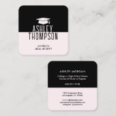 卒業名と情報連絡赤面モダンピンク スクエア名刺 (正面/裏面)