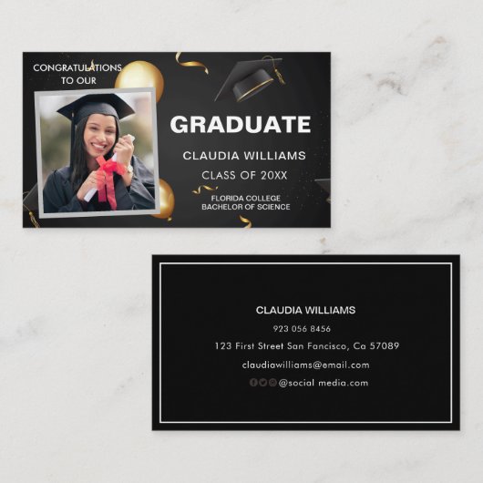 卒業名カード – エレガントカーモダンドの挿入 コーリングカード (正面/裏面)