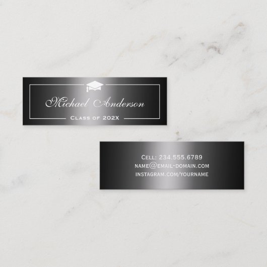 卒業名カード – クラシック黒グレーグラデーション コーリングカード (正面/裏面)