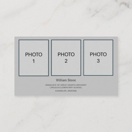 卒業名カード | 3枚の写真を追加 名刺 (裏面)