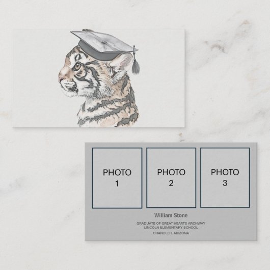 卒業名カード | 3枚の写真を追加 名刺 (正面/裏面)