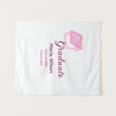 卒業名クラスを追加したピンクのグリッター卒業帽 タペストリー (正面(横))