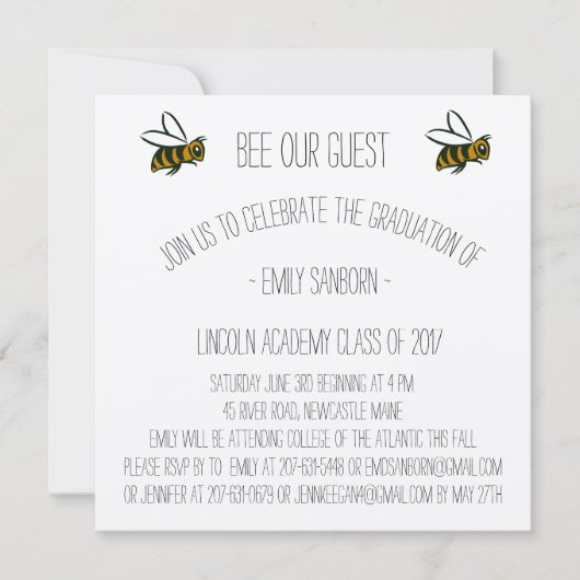 卒業告知及びパーティー招待状ビーテーマ 招待状 (正面)