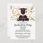 卒業型シルエット卒業証書と紙吹雪 インビテーションポストカード (正面/裏面)