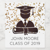 卒業型シルエット卒業証書と紙吹雪 ワインラベル (シングルラベル)