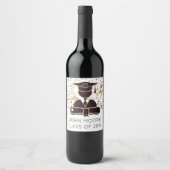 卒業型シルエット卒業証書と紙吹雪 ワインラベル (正面)