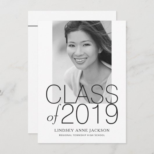 卒業型モダン積み重ね文字フォト招待状 案内状 (正面/裏面)