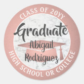 卒業大理石とピンクローズ金ゴールドモダントレンディー ラウンドシール (正面)