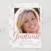 卒業大理石バラ金ゴールドフォトピンクスクリプト 案内状 (正面/裏面)