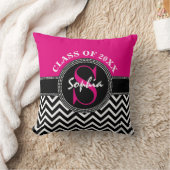 卒業女熱ピンクと黒の学年 クッション (ブランケット)