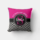 卒業女熱ピンクと黒の学年 クッション (正面)