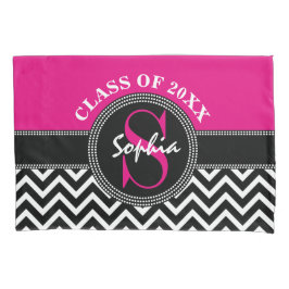 卒業女熱ピンクと黒の学年 枕カバー