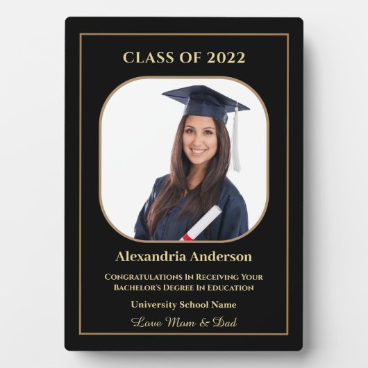 卒業学校写真金ゴールドモダンカスタム フォトプラーク (正面)
