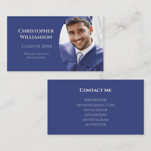 卒業学生の学校のネットワーキングの青の写真 名刺 (正面/裏面)
