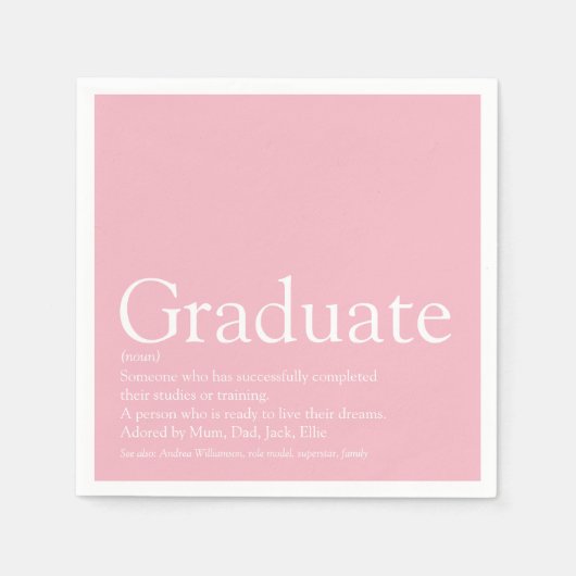 卒業定義ガーリーピンクモダン色 スタンダードカクテルナプキン (正面)