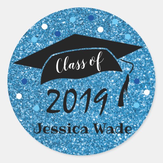 卒業封筒シールおもしろいフェイクグリッター ラウンドシール (正面)