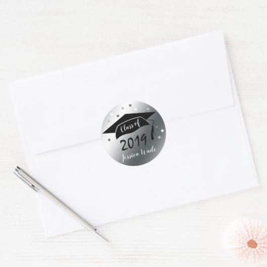 卒業封筒シールシールシールおもしろいフェイク銀 ラウンドシール (封筒)