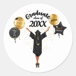 卒業封筒用シールアフリカ人女性ヒスパニック ラウンドシール