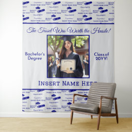 卒業希望キャップ卒業証書フォトブルー タペストリー