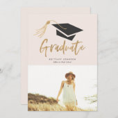 卒業帽とタッセル金箔写真パーティー 招待状 (正面/裏面)