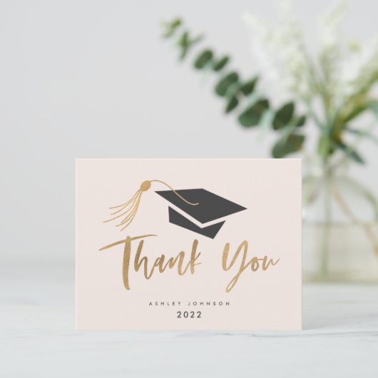 卒業帽とタッセル金箔赤面はがき ポストカード (スタンド正面)