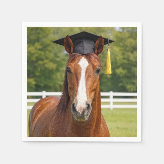卒業帽を被った馬 スタンダードカクテルナプキン (正面)