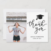 卒業帽カジュアル子手書き感謝の写真 サンキューカード (正面)