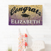 卒業帽ガーリー金ゴールド紫 横断幕 (インサイチュ)