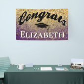 卒業帽ガーリー金ゴールド紫 横断幕 (トレードショー)