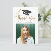 卒業帽タッセルありがとうフォト・ゴールド・フォイル サンキューカード (スタンド正面)