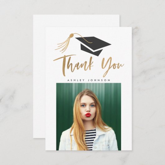 卒業帽タッセルありがとうフォト・ゴールド・フォイル サンキューカード (正面/裏面)